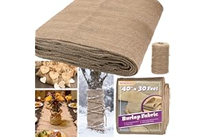 BIOBUBANA 40'' x 30 Feet Burlap Fabric Roll 10 Yard, Natural Jute Fabric for Winter Tree Wrap Plant Covers Freeze Protection with 164 Feet Jute Rope, DIY Rustic Wedding Garden Outdooor Christmas Decoration