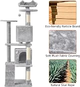 Yaheetech Large Cat Tree 178cm Tower with 2 Condos Scratching Posts Light Grey view 5