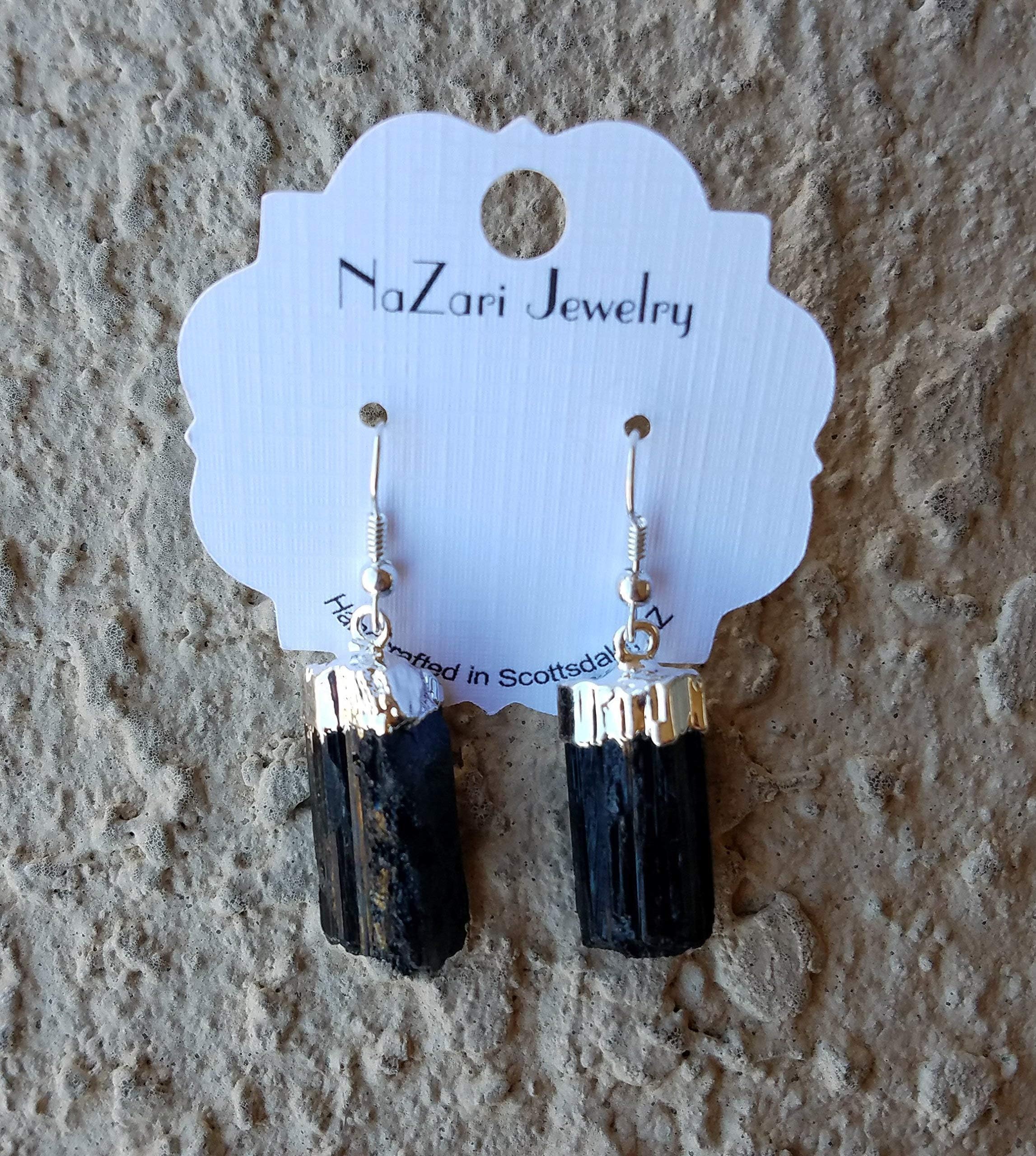 Raw Natural Black Tourmaline Dangle Earrings