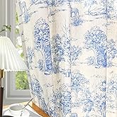 LOVOUS Blue Toile Curtains for Living Room 84 Inch Length 2 Panels Set Linen Toile de Jouy French Country Vintage Victorian W