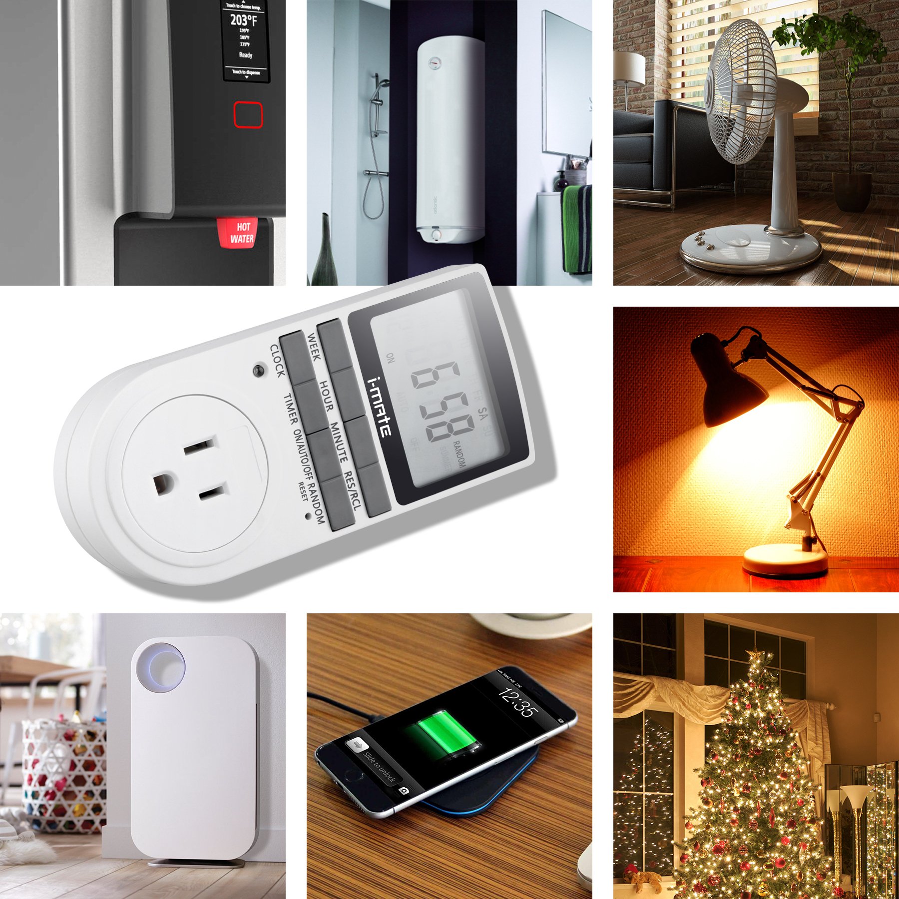 i-Mate 7-day Programmable Plug-in Digital Timer Switch Large LCD Display with Programmable Daily/Weekly Schedule Compatible with 120V, 3-Prong Wall Outlets for Lights and Appliances