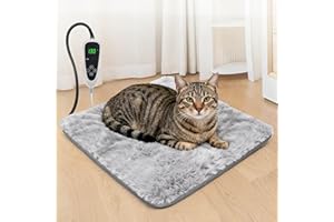GOLOPET Cat Heating Pad 18x18 in with Smart Thermostat Switch and Power Line Protection Tube,Obtained MET and UL Dual Certification,Waterproof Pet Heating Pad for Cats, with Long Velvet Cloth Cover