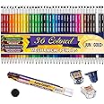 June Gold 36 Assorted Colored 2.0 mm Mechanical Pencils with 36 Unique Color Leads, 36 Extra Refills, 2 Independent Sharpeners, Color Name is Printed on Each Pencil Barrel, Built in Rear Sharpener