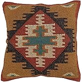 Trade Star 70% Jute 30% Wool Handmade Cushion Cover Vintage Kilim Pillow Cover 18x18 Inches Square Throw Cushion Case Highly Durable Beautiful Decorative Farmhouse Covers (Pattern 4)