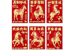 ThxToms Red Envelopes Chinese New Year, 36pcs Money Envelopes for Cash Christmas Lucky Money Hong Bao Red Pocket for Year of Horse 2026, Realistic Horse, 6 Designs, M