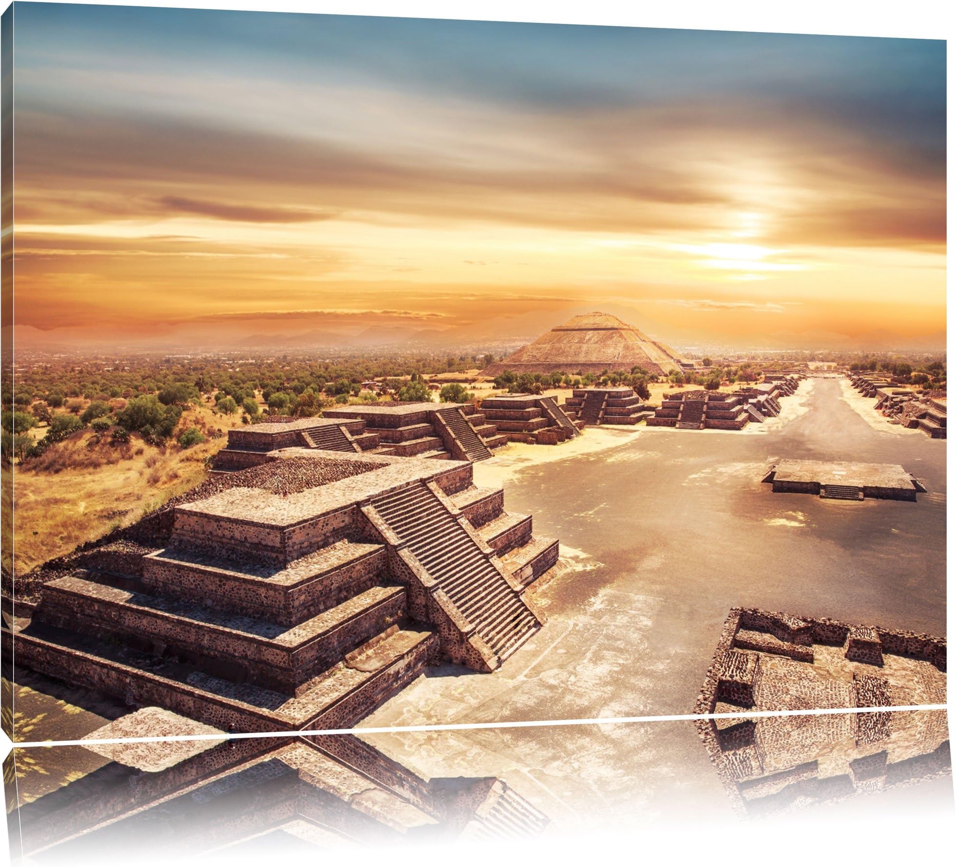 Maya temple Teotihuacan in Mexico canvas, XXL huge Pictures completely framed with stretcher, Art print on wall picture with frame, cheaper than oil paintings and picture, no poster or poster size: 80x60 cm