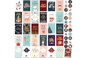 Decorably 24 Pack Foiled & Glittery Assorted Christmas Cards Box Set with Envelopes & Stickers - 24 Unique Designs Printed Me