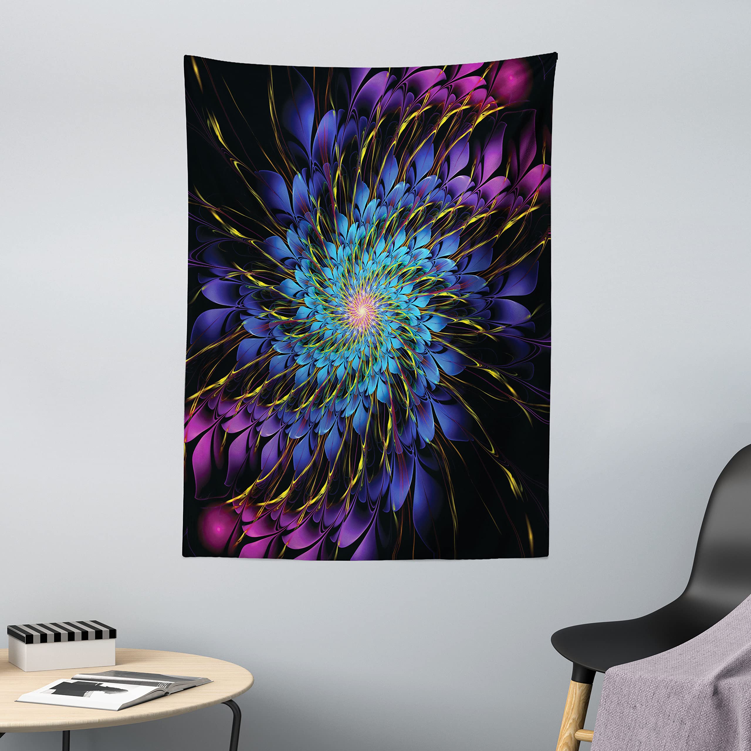 ABAKUHAUS Trippy Tapestry, Vivid Color Petals Arranged in Vortex Abstract Swirling Image Mindbending Shape, Fabric Wall Hanging Decor for Bedroom Living Room Dorm, 43 W X 58 L, Multicolor