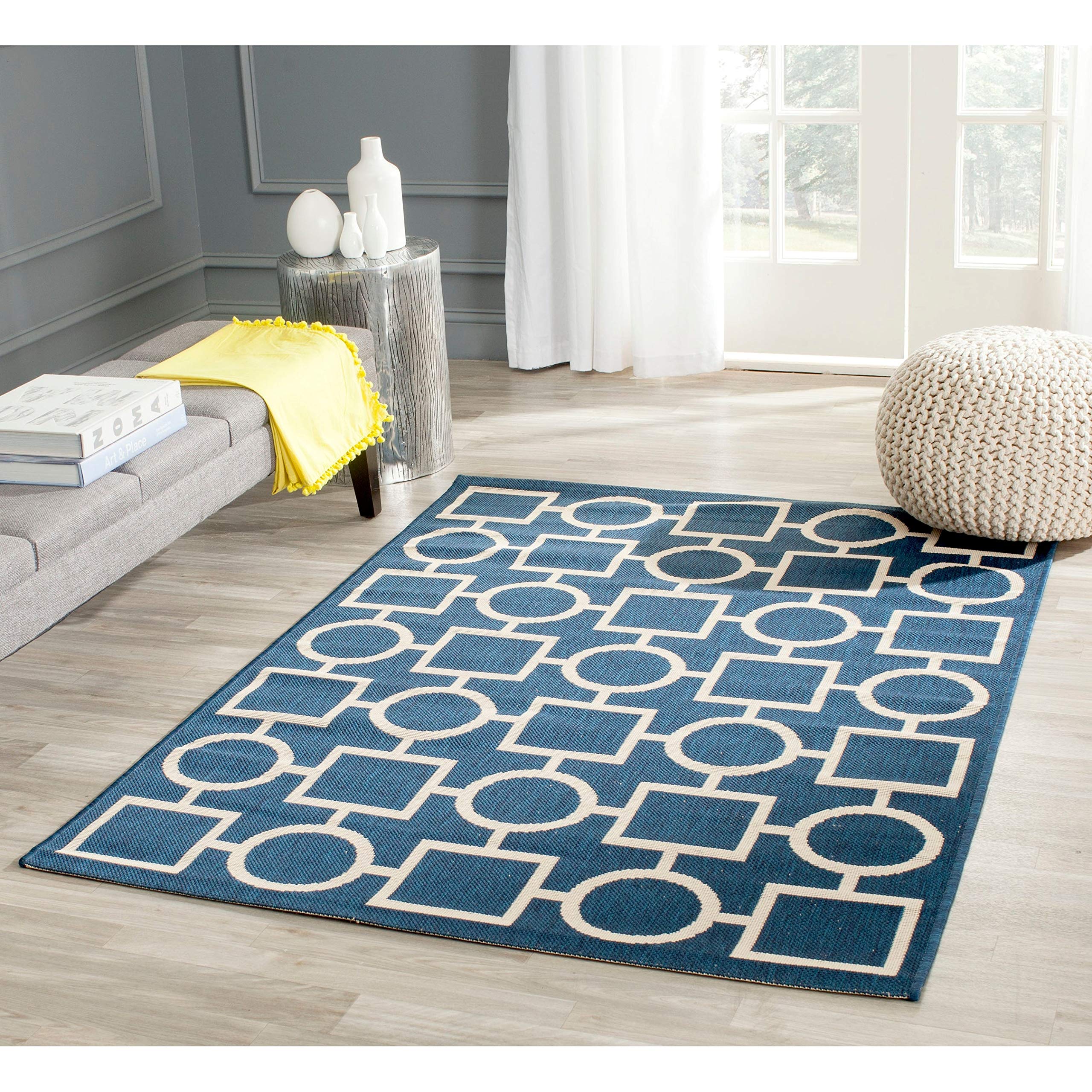 Safavieh Contemporary Indoor/Outdoor Woven Rectangle Area Rug, Courtyard Collection, CY6925, in Navy / Beige, 79 X 152 cm for Garden, Patio or Any Outdoor Space