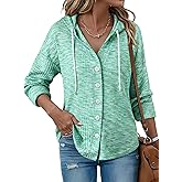 ZXZY Waffle Knit Tops for Women Casual Long Sleeve Button Hooded Sweatshirts Hoodies
