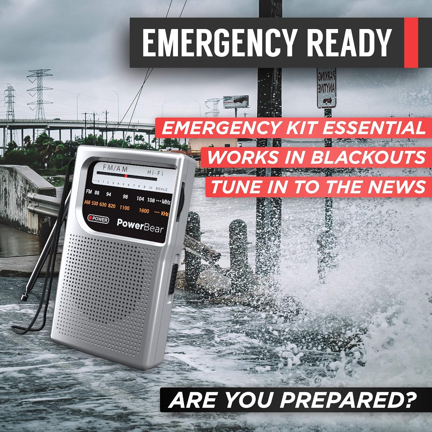 PowerBear Portable Radio | AM/FM, Battery Operated, Long Range (Silver): Home Audio & Theater