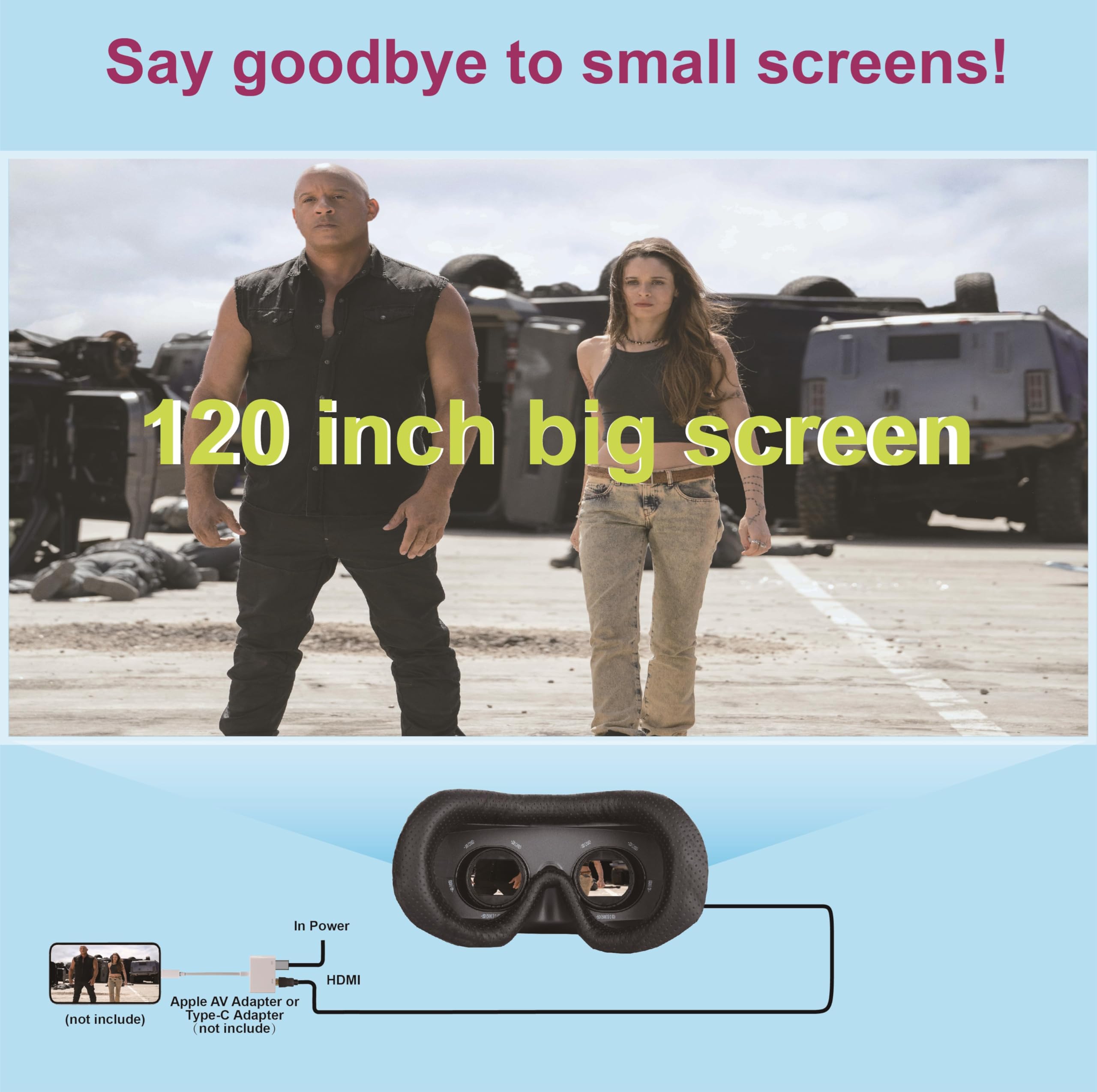 Bigeyes H3 Personal Mobile Movie Cinema,HDMI Input,Built in Battery,Not VR/AR,Connect to Various Multimedia Signal Source Devices.HDMI Glasses,Headset,Goggles,and Monitor(Bigeyes H3)