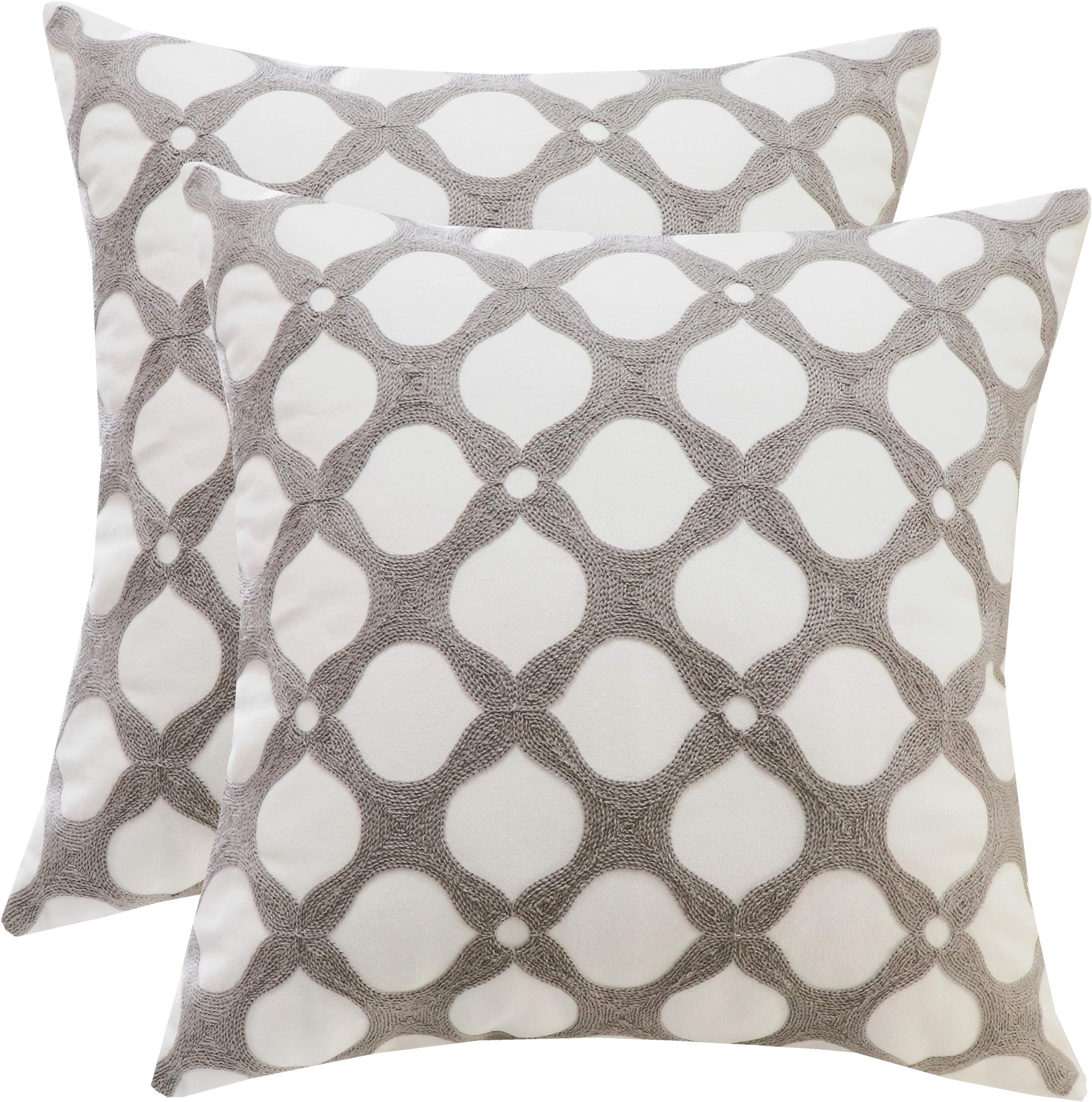 SLOW COW Embroidery Decorative Throw Pillow Covers for Couch Sofa Bedroom Geometric Pattern Cushion Covers 18 x 18 Inches Gray Grey