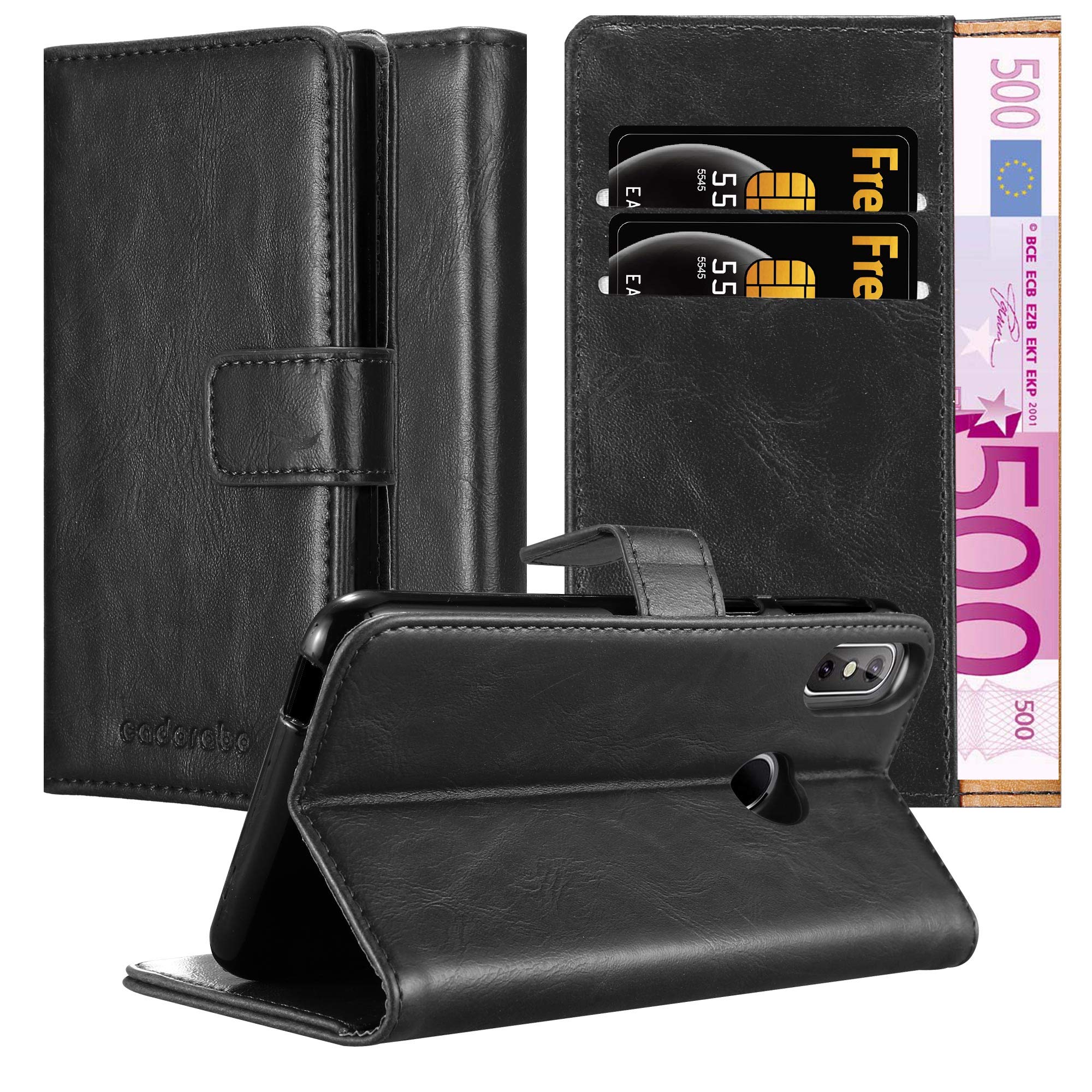 cadorabo Book Case works with Cubot J3 PRO in GRAPHITE BLACK - with Magnetic Closure, Stand Function and Card Slot - Wallet Etui Cover Pouch PU Leather Flip — image 1
