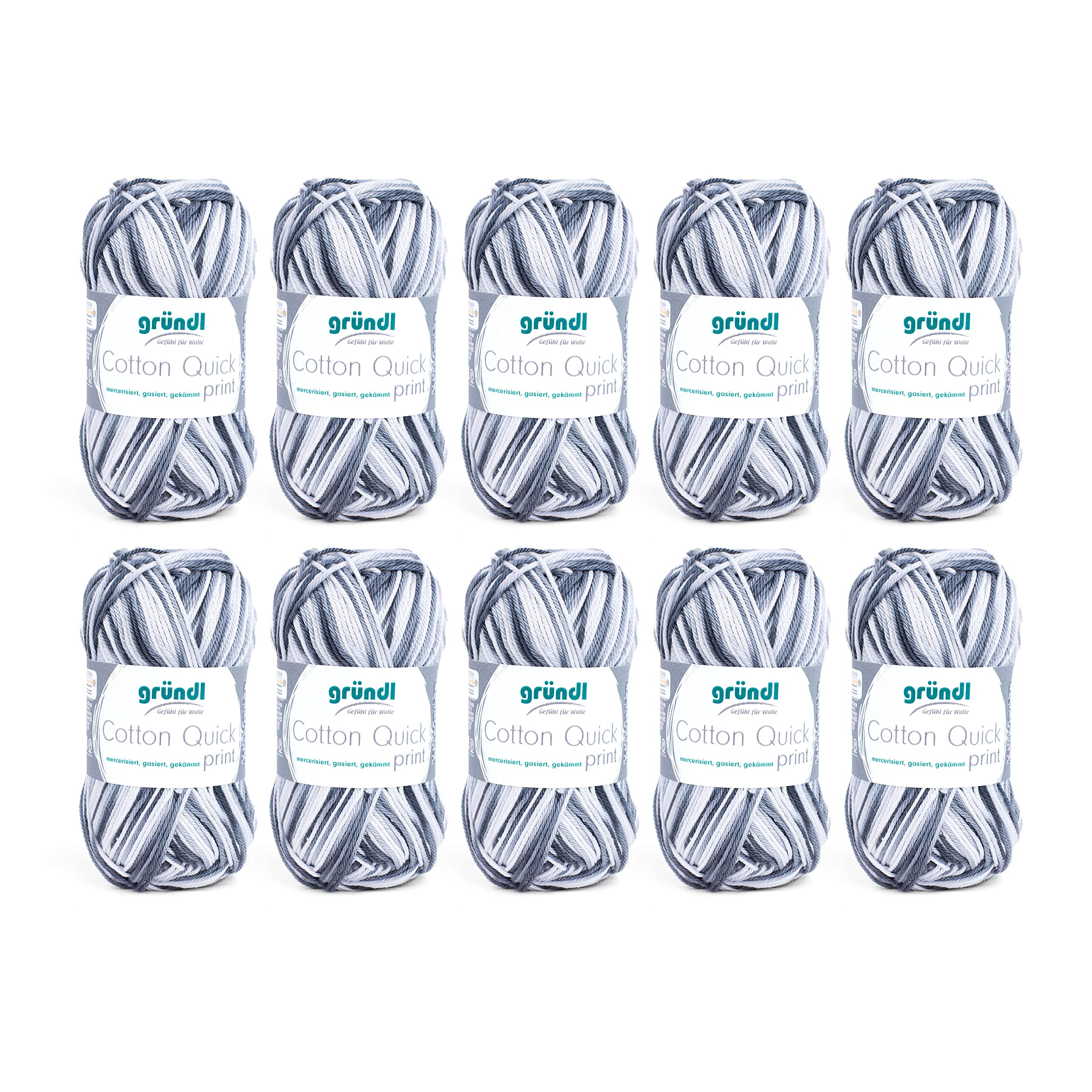 Gründl Cotton Quick Print Knitting Yarn/Crochet Yarn (Colourful Yarn Made of 100% Cotton, Oeko-Tex Certified, Needle Size: 3-4), 10 x 50 g, Black/Grey, Multicoloured — image 1