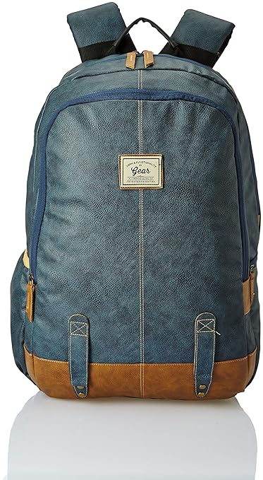 Gear Classic Anti Theft Faux Leather 20 Ltrs Navy Laptop Backpack (LBPCLSLTH0519)