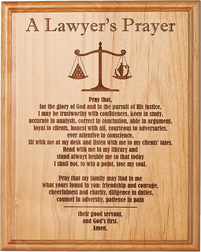 A Lawyer's Prayer Engraved on 8 By 10 Red Alder with Balance Image