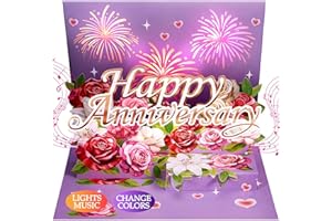 Airpark Anniversary Card with Music & Lights, 3D Pop Up Happy Anniversary Cards for Him Her Husband Wife Couple, Fireworks & Rose Lily Paper Flowers