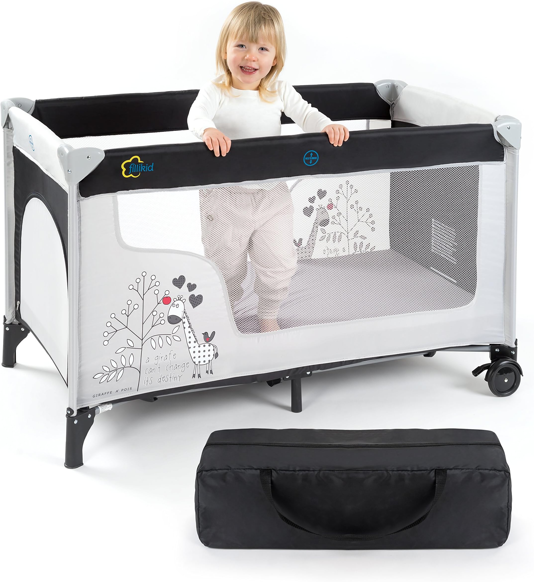 Travel cot GIRAFFE Black / Grey (Includes a mattress) 120 x 60 cm