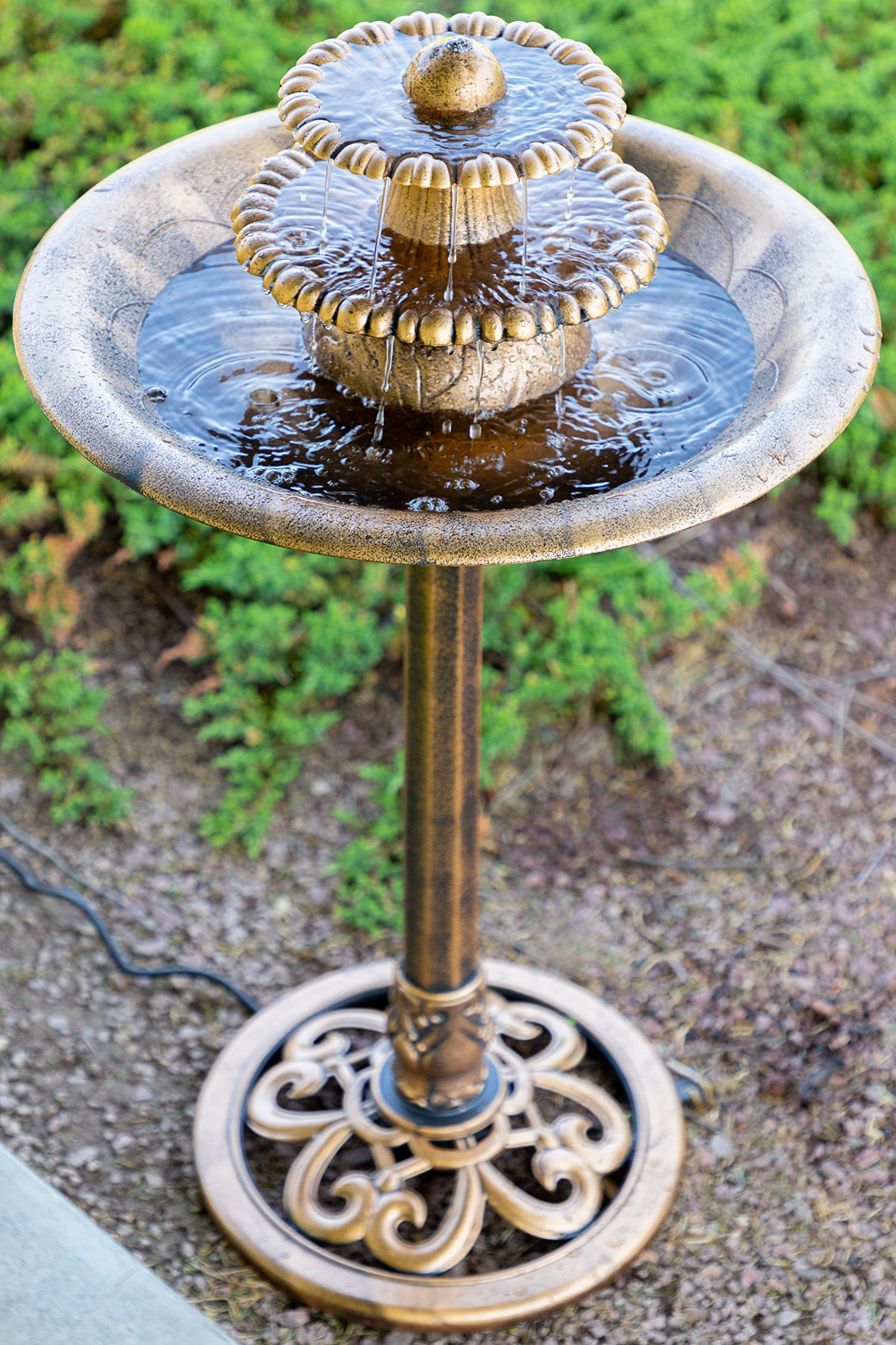 Alpine Three-Tiered Classic Pedestal Garden Water Fountain and Birdbath, Bronze Finish, 36 Inch Tall