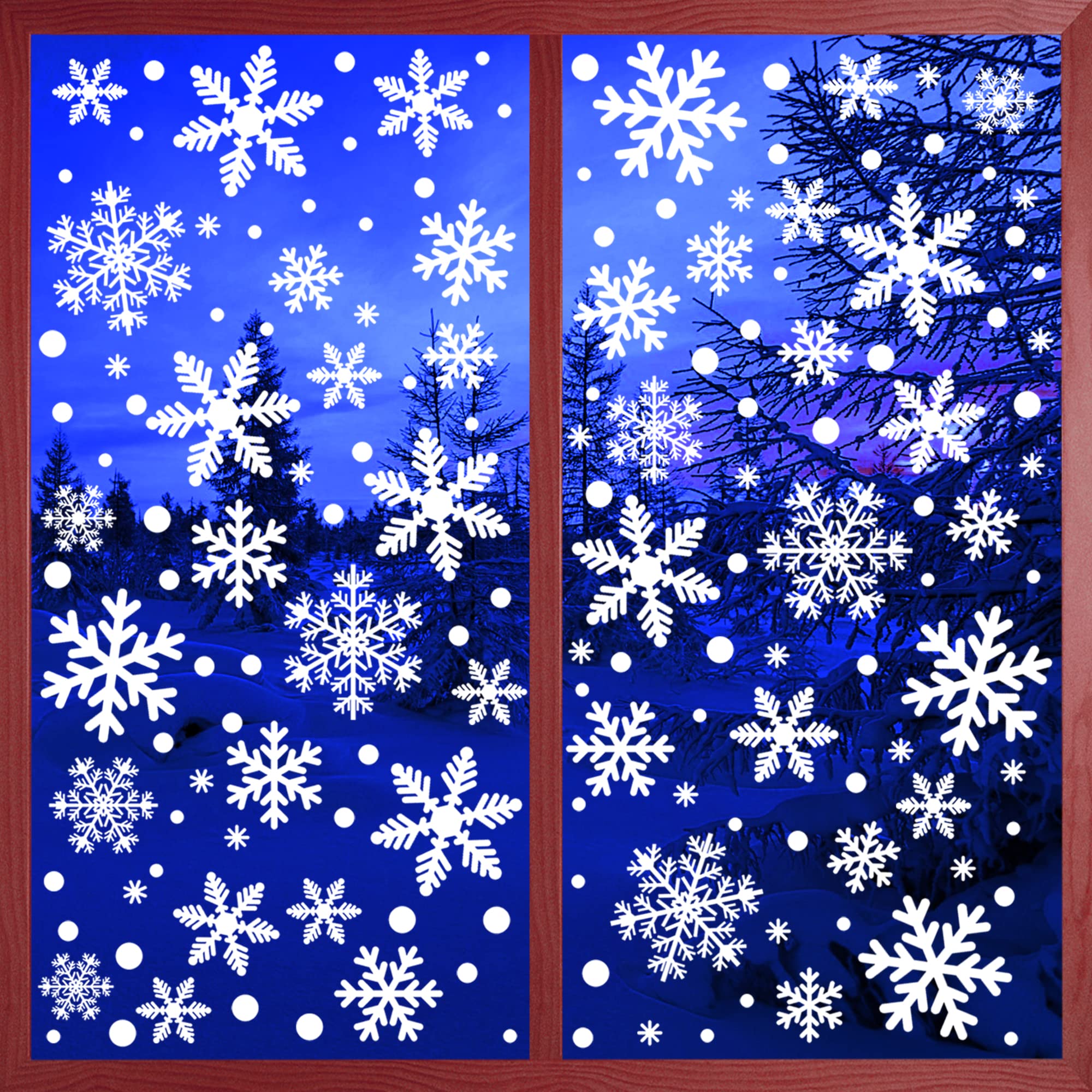 KEYIDO 222 Pcs Snowflake Window Stickers, 6 Sheets Christmas Snowflake Window Stickers, Xmas Window Snowflakes Stickers, Double Sides White Snow Flake Stickers for Christmas Window Decoration