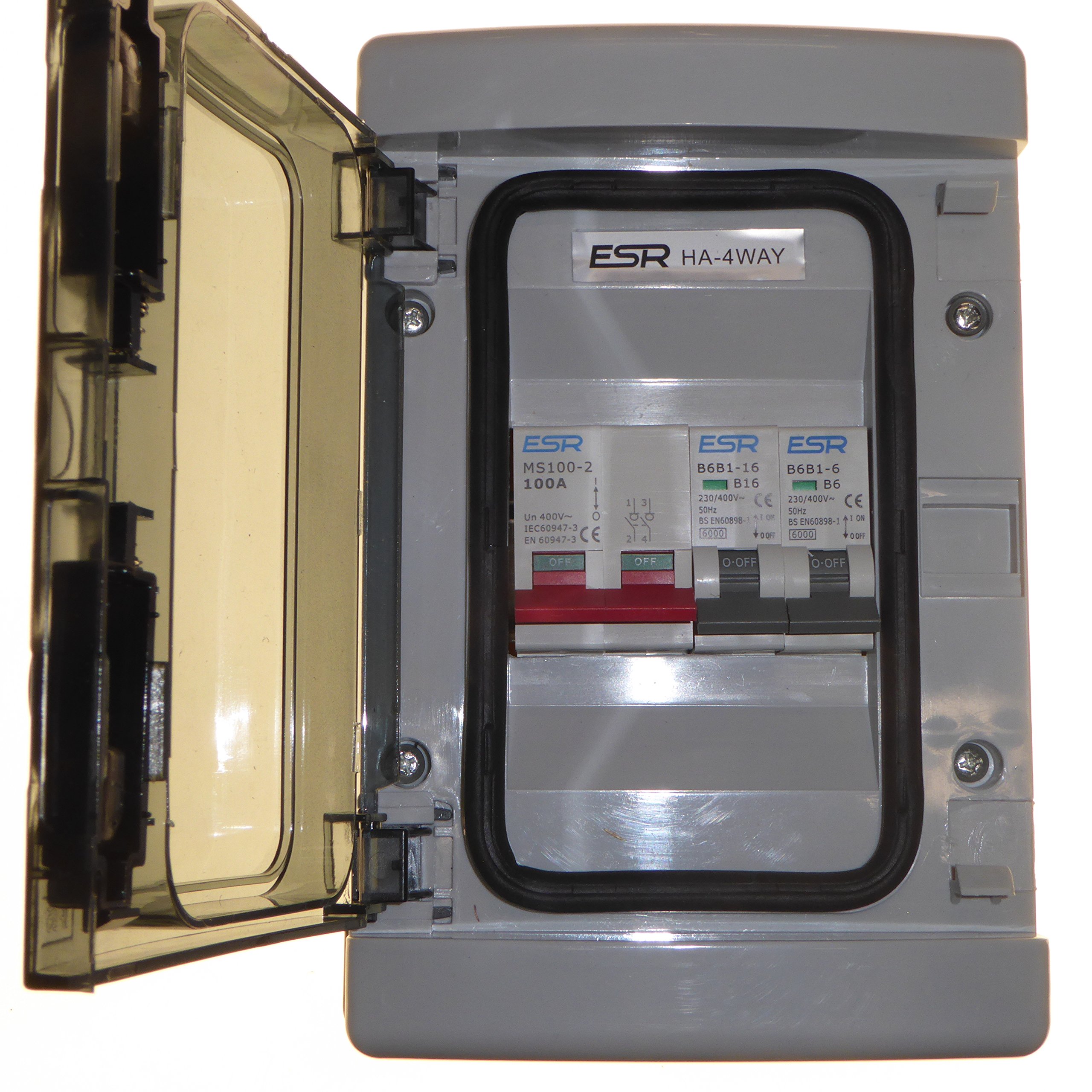 2 Way Consumer Unit 100 Amp Main Isolator Switch with 6 Amp and 16 Amp Type B MCB Circuit Breakers Garage Shed