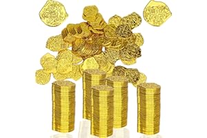 LVYOUIF 100 PCS Pirate Gold Coins Plastic Play Treasure Coins Pirate Treasure Fake Kids Toy Coins Bulk St.Patrick's Coin for Pirate Party Pirate Tokens Coins Toy Irregular Gold