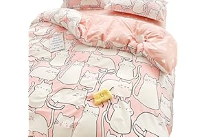 MEJU Cute Kitty Cats Pink Cartoon Duvet Cover Set 100% Cotton Bedding Set with Zipper Closure Twin Reversible 2pcs Comforter Cover Set for Kids Boys Girls Bed Decoration Gift Twin 68“ X 86”