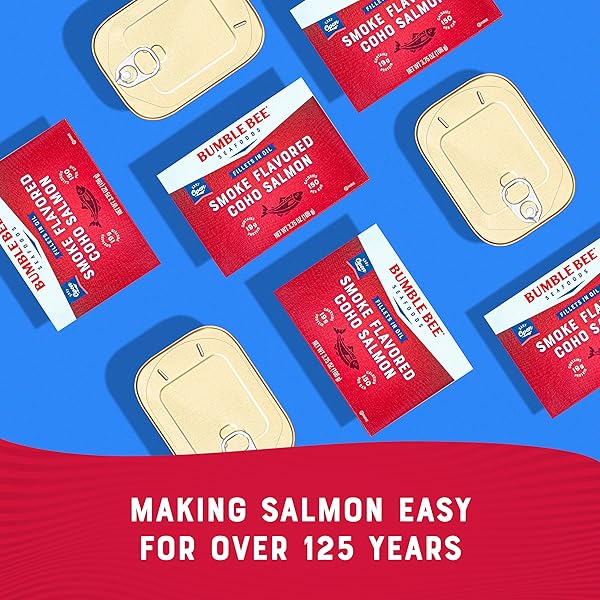 BUMBLE BEE SMOKE FLAVORED RED COHO SALMON FILLETS IN OIL, 3.75 OZ (PACK OF 1) – 19G PROTEIN – SKINLESS, BONELESS – GREAT FOR SNACKS & RECIPES – GLUTEN FREE