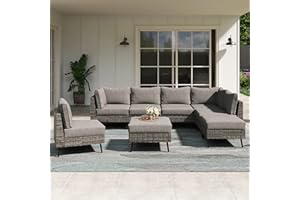 LAUSAINT HOME 8 Piece Outdoor Sectional Sofa PE Rattan Patio Conversation Sets, All Weather Patio Furniture Set with Thick Cushions for Garden, Poolside, Backyard (Grey)