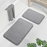 Yimobra Memory Foam Bathroom Rugs Sets 2 Piece - Super Soft Absorbent Quick Dry Bath Mat Set, Machine Washable Non Slip Floor Carpet for Tub Shower & Single Sink (17x24 & 31.5x20 Inch, Gray)