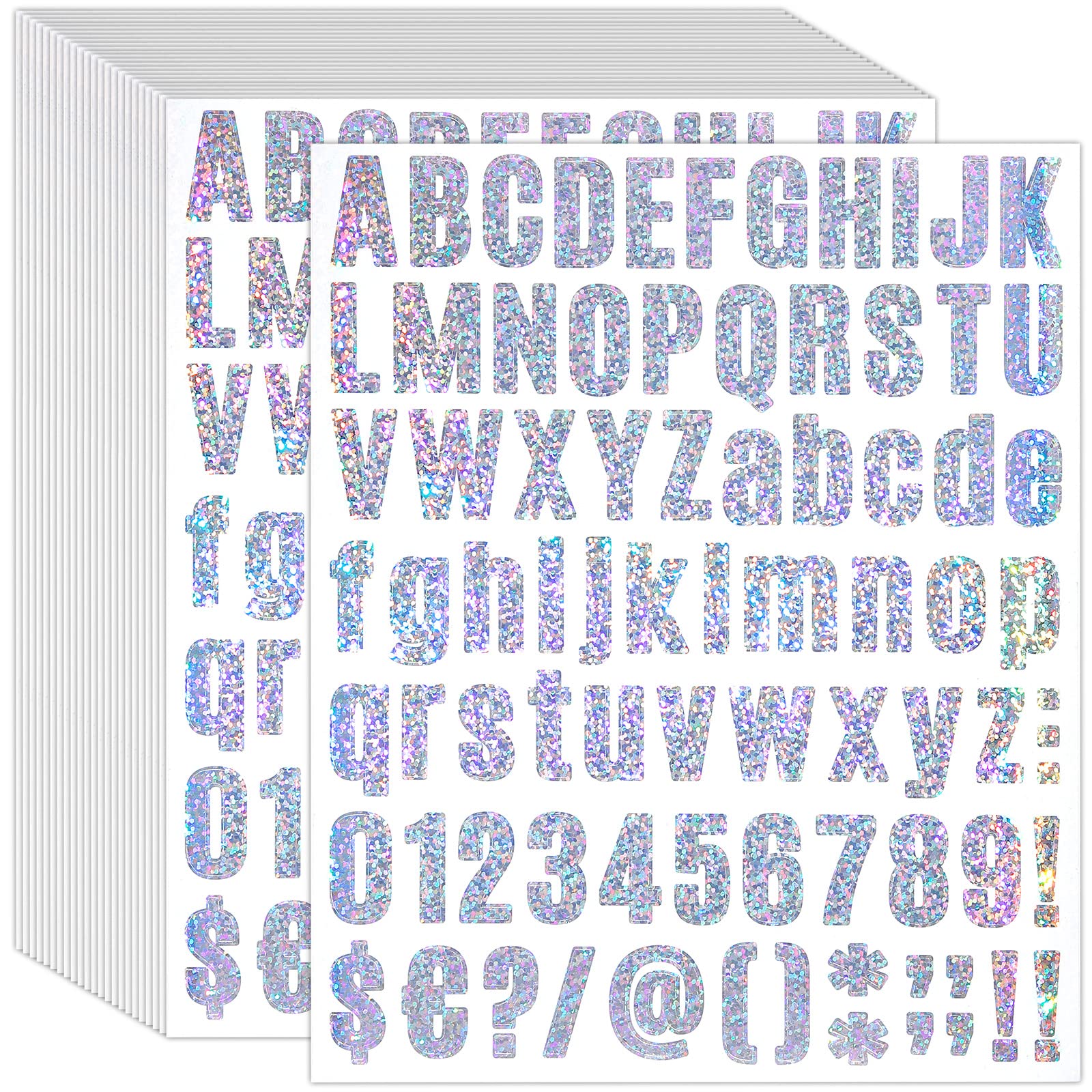 Photo 1 of 1944 Pcs 24 Sheets Glitter Letters Stickers Rhinestone Sparkly Iridescent Holographic Waterproof Vinyl Bling Alphabet Number Self Adhesive Decal Stickers for Scrapbook Water Bottles(Glitter Silver)