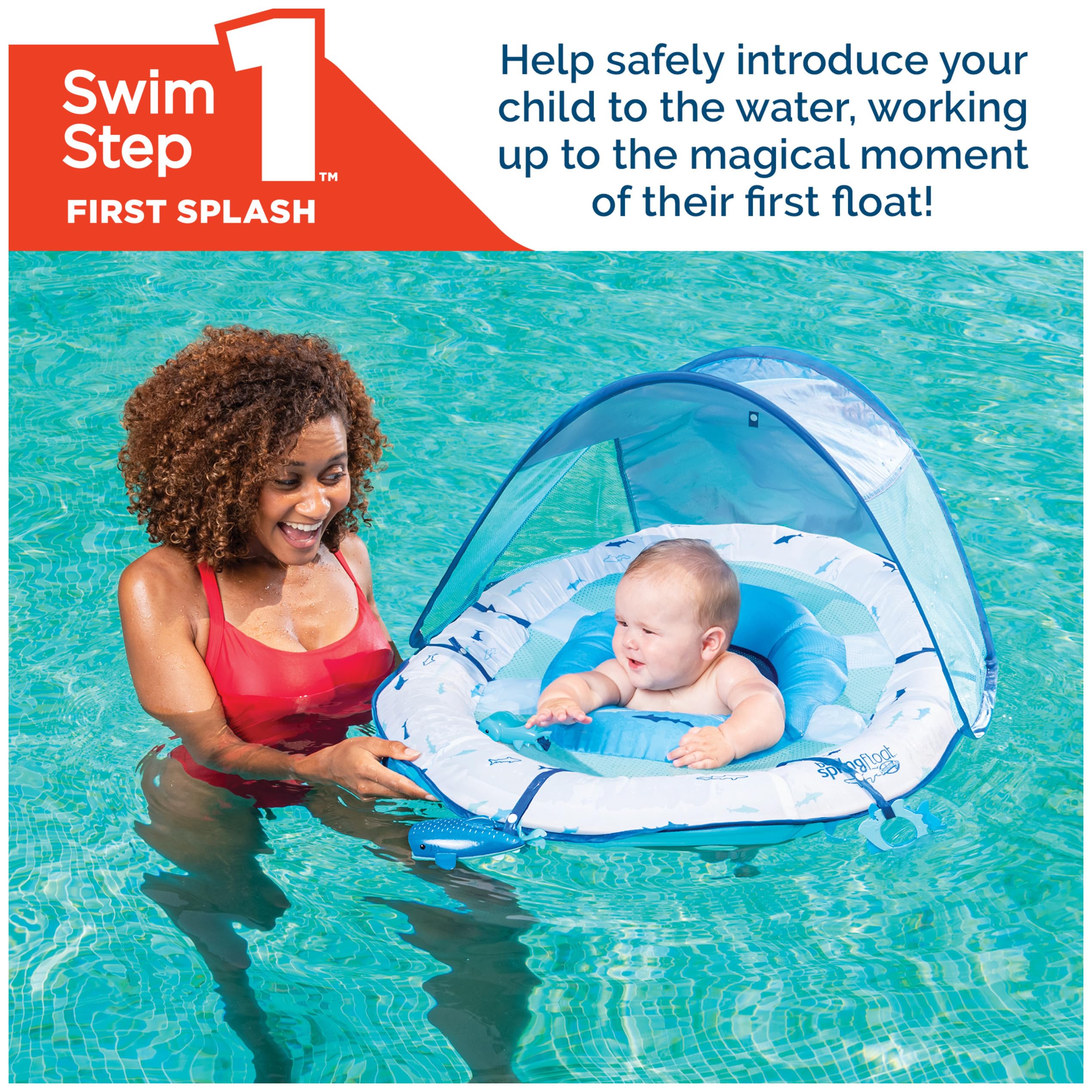 Swimways Ultra Baby Spring Float, Premium Inflatable Baby Pool Float with Sun Canopy, Fast Inflation & Carry Bag (9-24 Months), Mermaid Toys for Kids