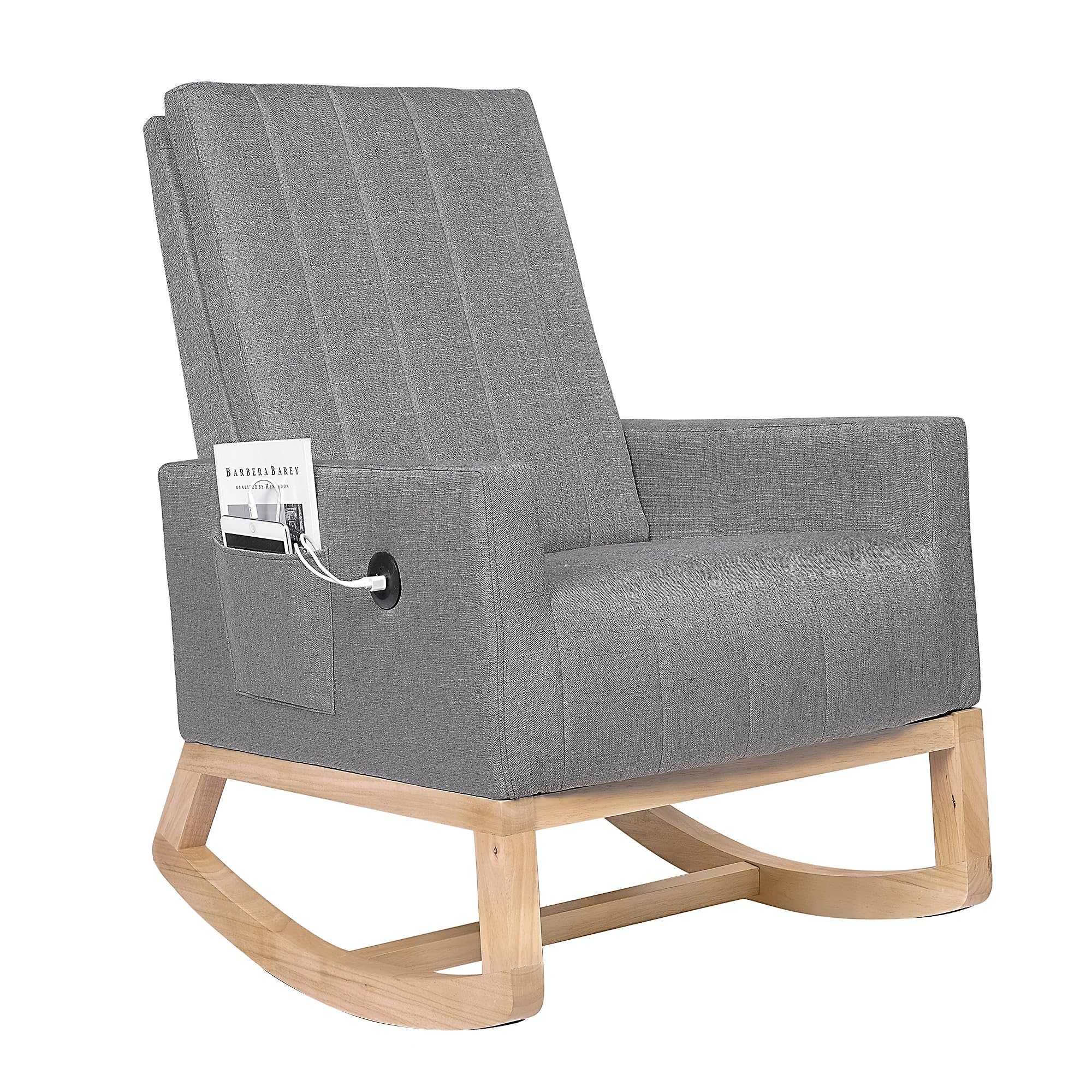Photo 1 of VECELO Nursery Rocking Chair, Upholstered Comfortable Glider Rocker with USB Port & Side Pocket, High Back Armchair for Living Room Bedroom