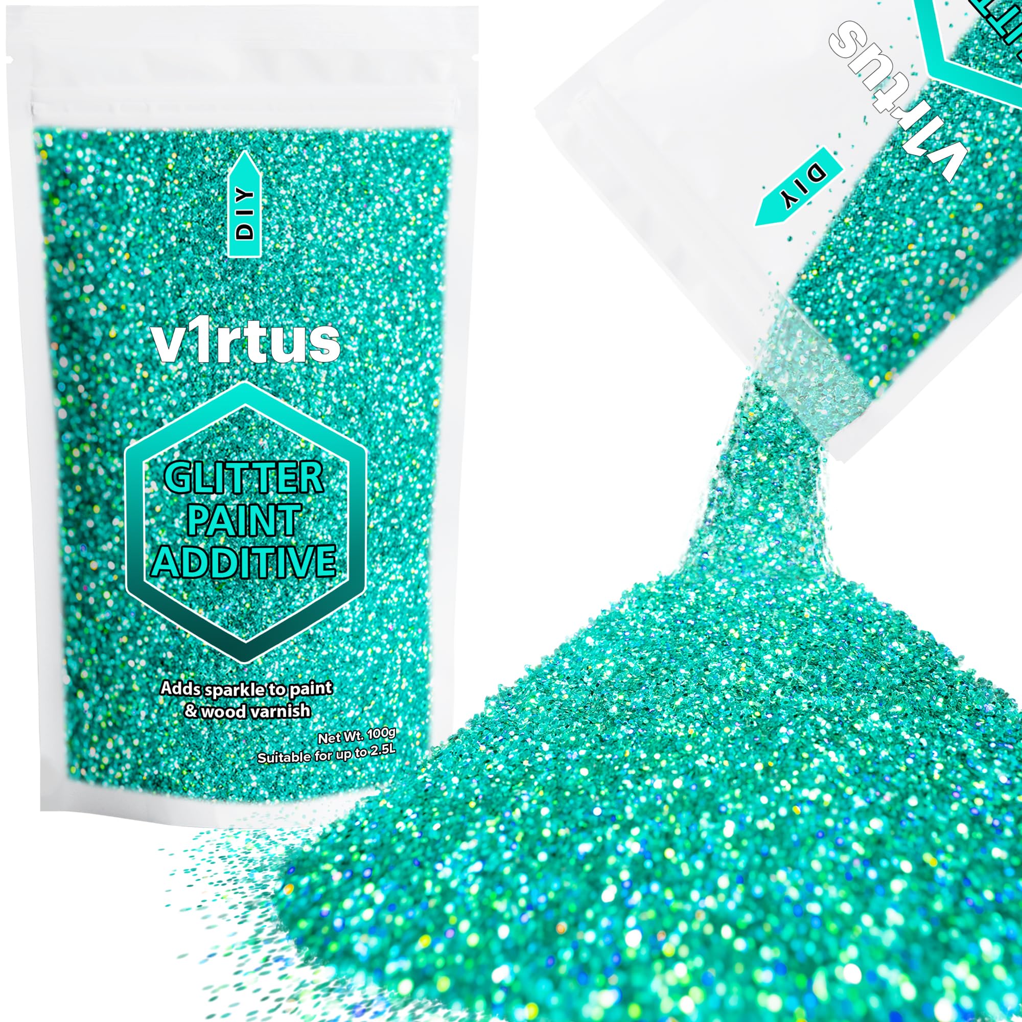 Turquoise Blue Holographic Glitter Paint Additive 100g | Sparkle Glitter Paint for Walls Interior Exterior, v1rtus