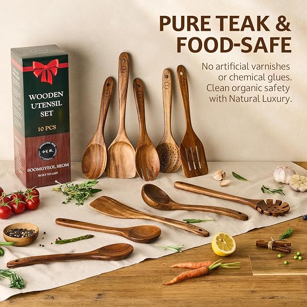 SOOMGYEOL SEOM 10-PIECE TEAK WOOD COOKING UTENSIL SET