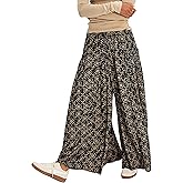 Ziqoty Womens Wide Leg Pants Flowy High Elastic Waist Loose Printed Beach Boho Yoga Casual Long Trousers