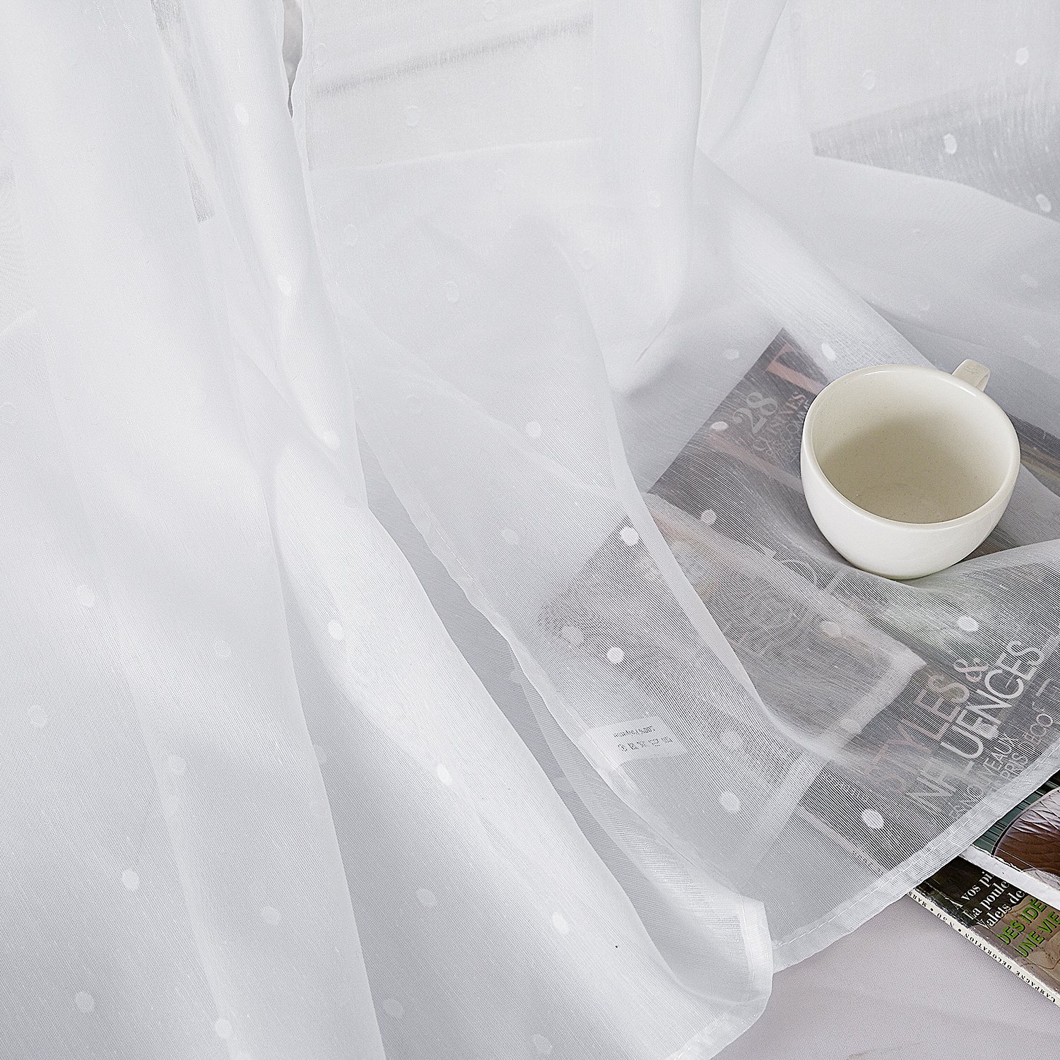 Home Kitchen Panels Deconovo 3 Pieces Cafe Curtain Set Sheer Window Curtains Dots Design Jacquard Woven Jacquard Kitchen Curtains White