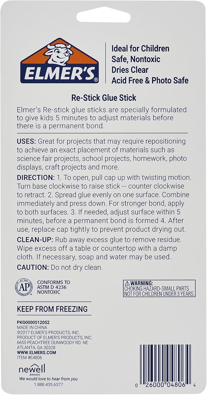 Elmer’s Re-Stick School Glue Sticks, 0.28-Ounces, 6 Count : Office Products
