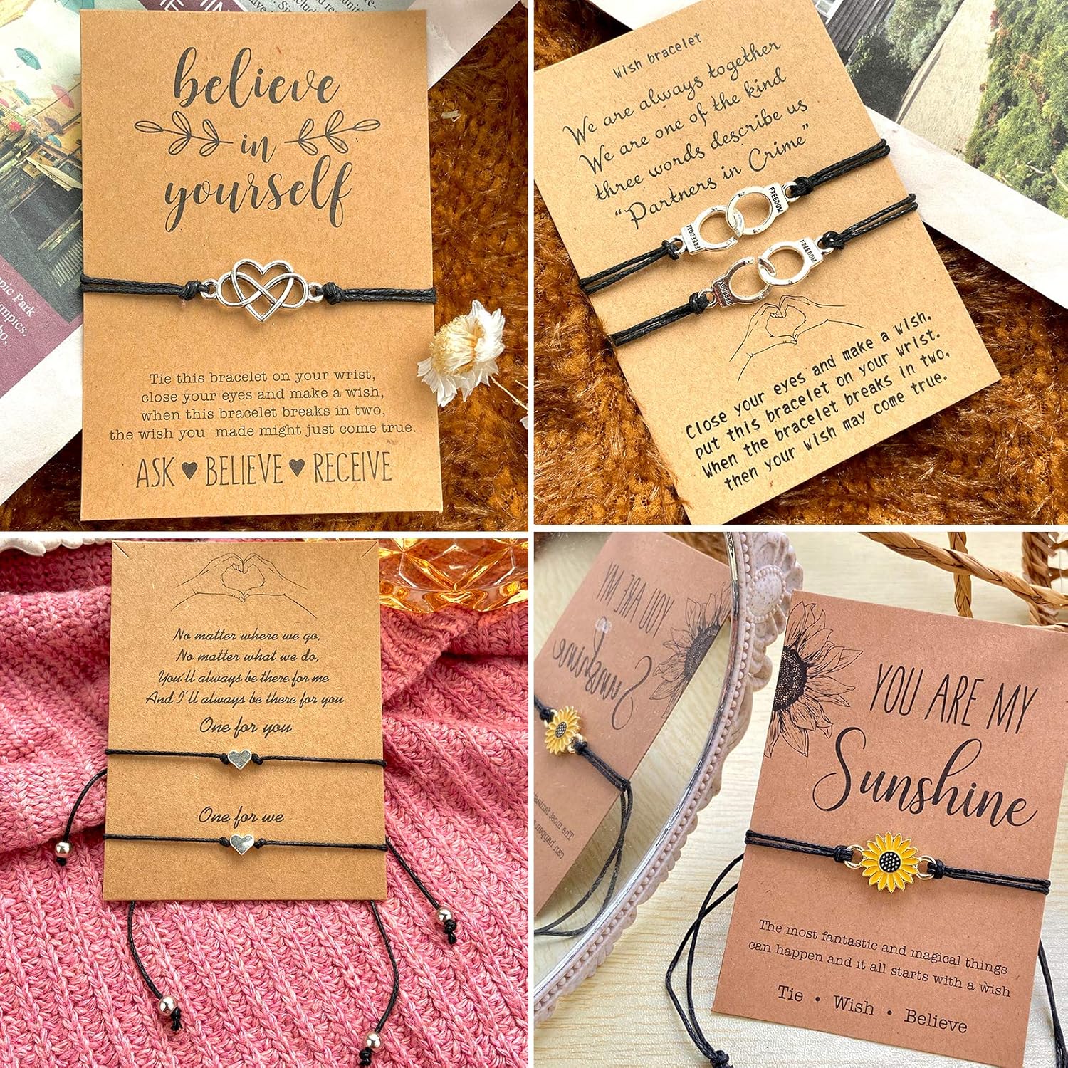 17 MILE 12-18 Pcs Friendship Matching Bracelets Set for Women Promise Wish Card Jewelry Gifts for Best Friends/Family/Couple: Jewelry