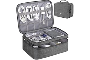 ORIENT FAMULAY Travel Organizer, Waterproof Cable Bag for Electronic Accessories Double Layer Large Shockproof Storage Bag for Cord, Hard Disk, Power Bank, Tablet -Gray