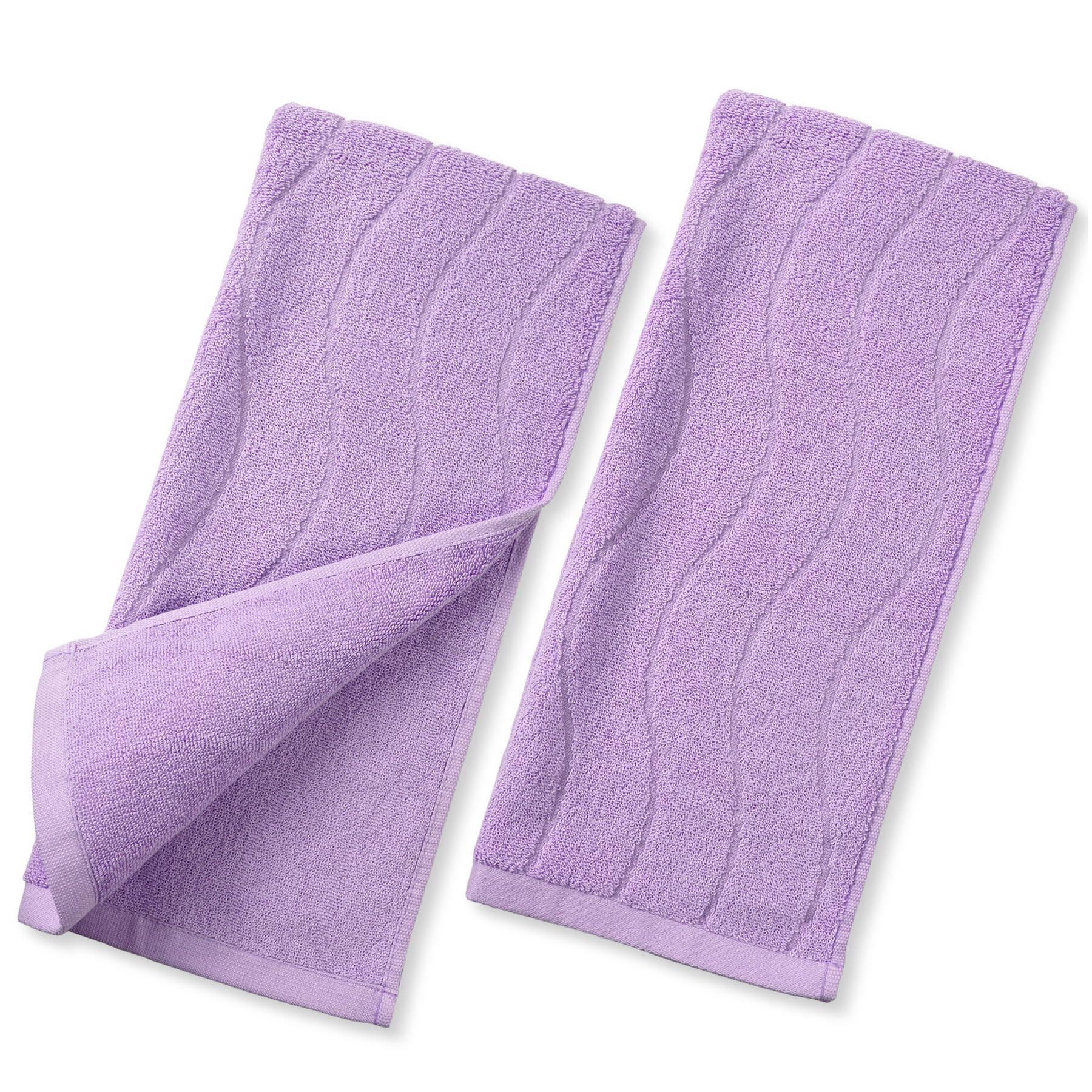 Photo 1 of 2-Piece Cotton Hand Towels Lavender, Ultra Soft and Highly Absorbent Towels for Bathroom, Small Size 13 x 29 Inches, Wavy Stripe Jacquard