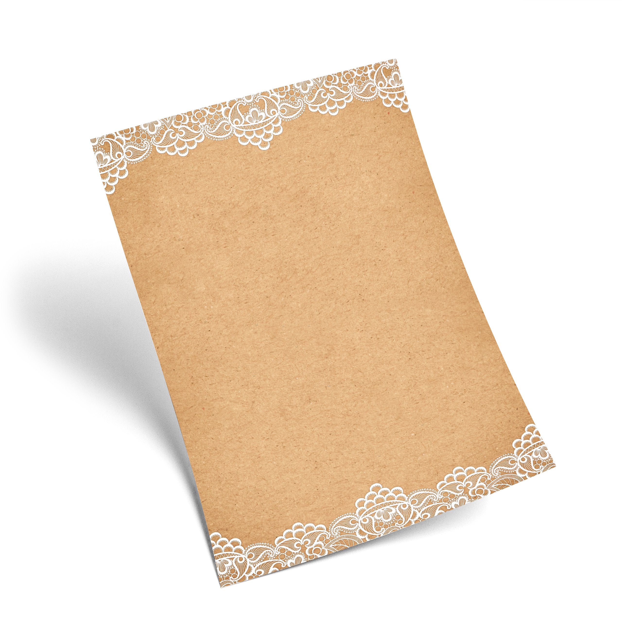 Logbuch-Verlag writing paper with white lace frame, vintage look, marbled, DIN A4, elegant antique style writing paper, beige brown, 50 sheets