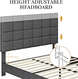 Yaheetech 4ft6 Double Bed Frame Upholstered Headboard Dark Grey view 5