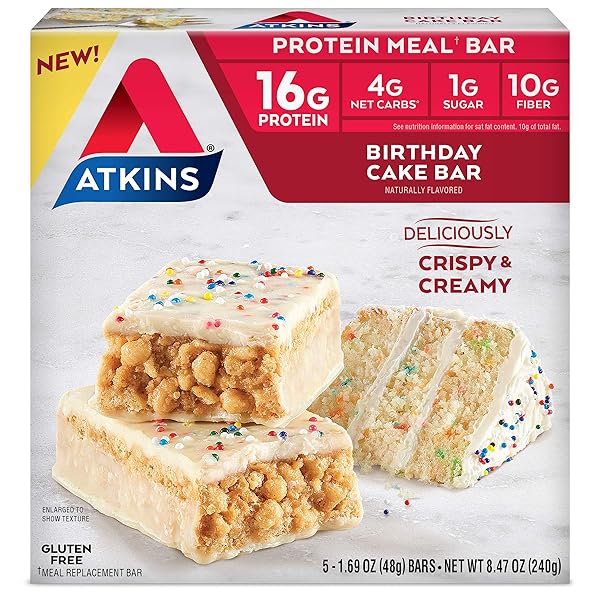 ATKINS BIRTHDAY CAKE PROTEIN MEAL BAR CRISPY & CREAMY WITH REAL ALMOND BUTTER KETO-FRIENDLY (5 BARS)