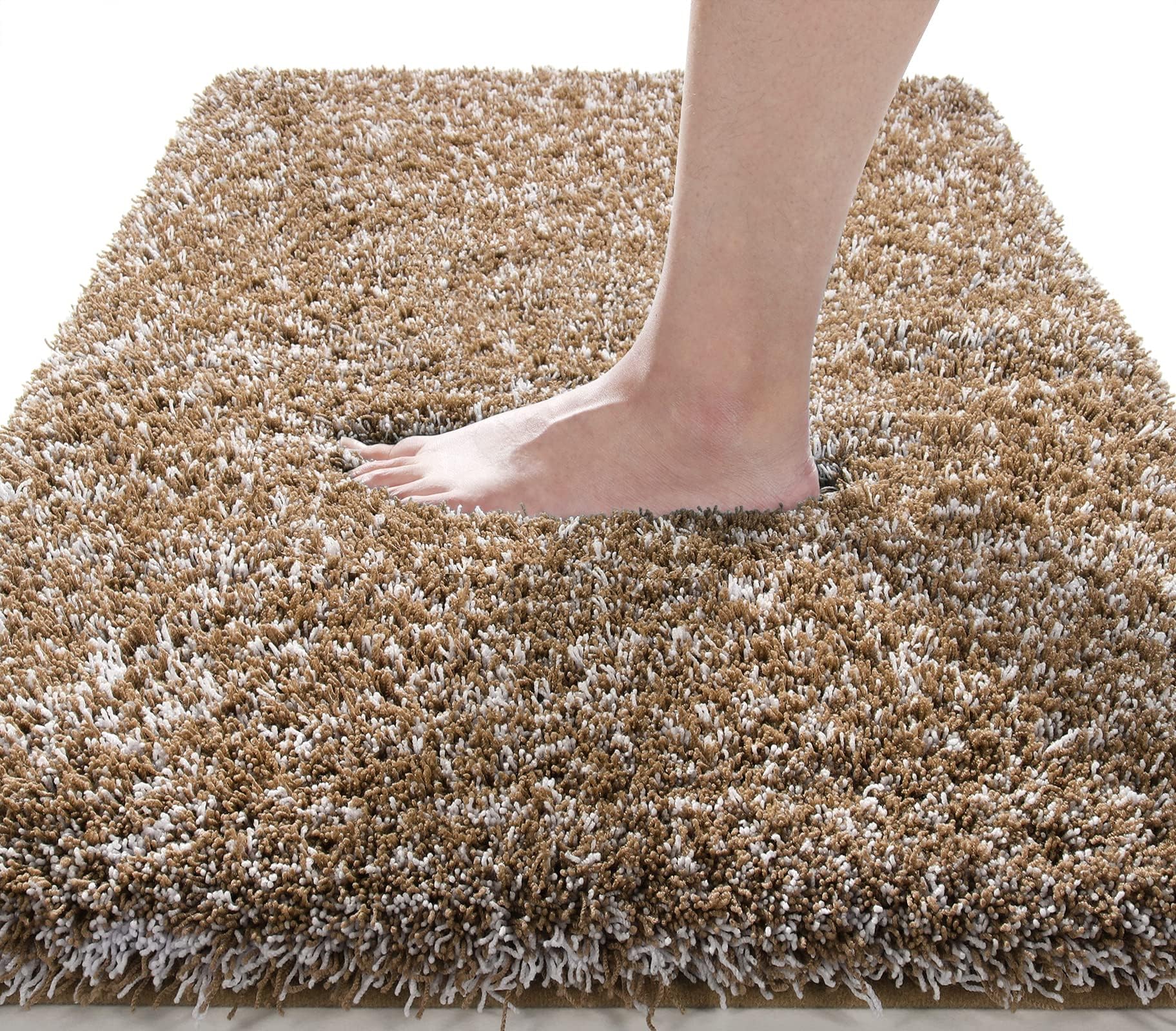 Yimobra Fluffy Plush Bath Mat, Super Soft Comfortable Non Slip, Water Absorbent Microfiber Bath Mat, Dries Quickly, Machine Washable Thick Bathroom Floor Rugs for Shower, Light Brown, 51x81 cm