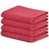 Blue Needles Waffle Weave Kitchen Towels, 15x25 Inches 100% Cotton Set of 4 Dish Towels for Kitchen, Ultra Soft & Absorbent with Hanging Loop, Spring Summer Dish Rags for Quick Drying - Burgundy