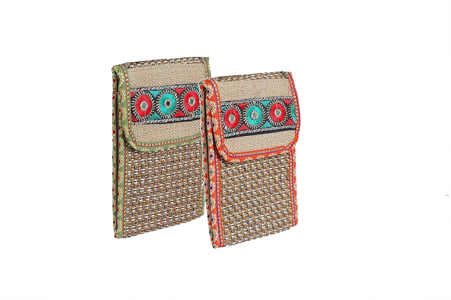 csm girl's jute mobile pouches (multicolour) - pack of 2