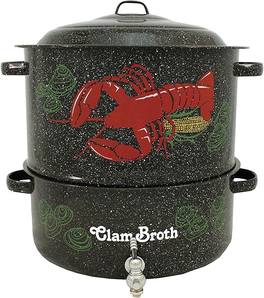 Granite Ware EnamelonSteel 2Tier Decorated ClamandLobster Steamer