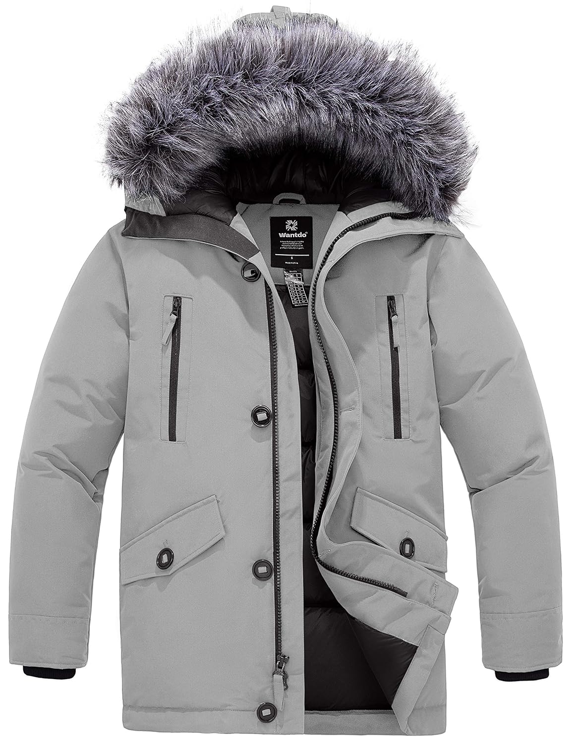 Buy Wantdo Men's Winter Padded Down Coat Windproof Puffer Jacket Grey M